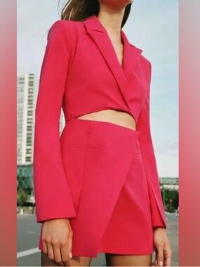 Zara Pink Cut Out Blazer Mini Dress Long Sleeve Size Small